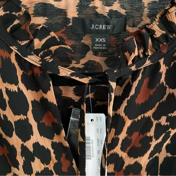 J. Crew Tie-Neck Dress in Leopard Crinkle Chiffon, size XXS, NWT - Picture 10 of 16